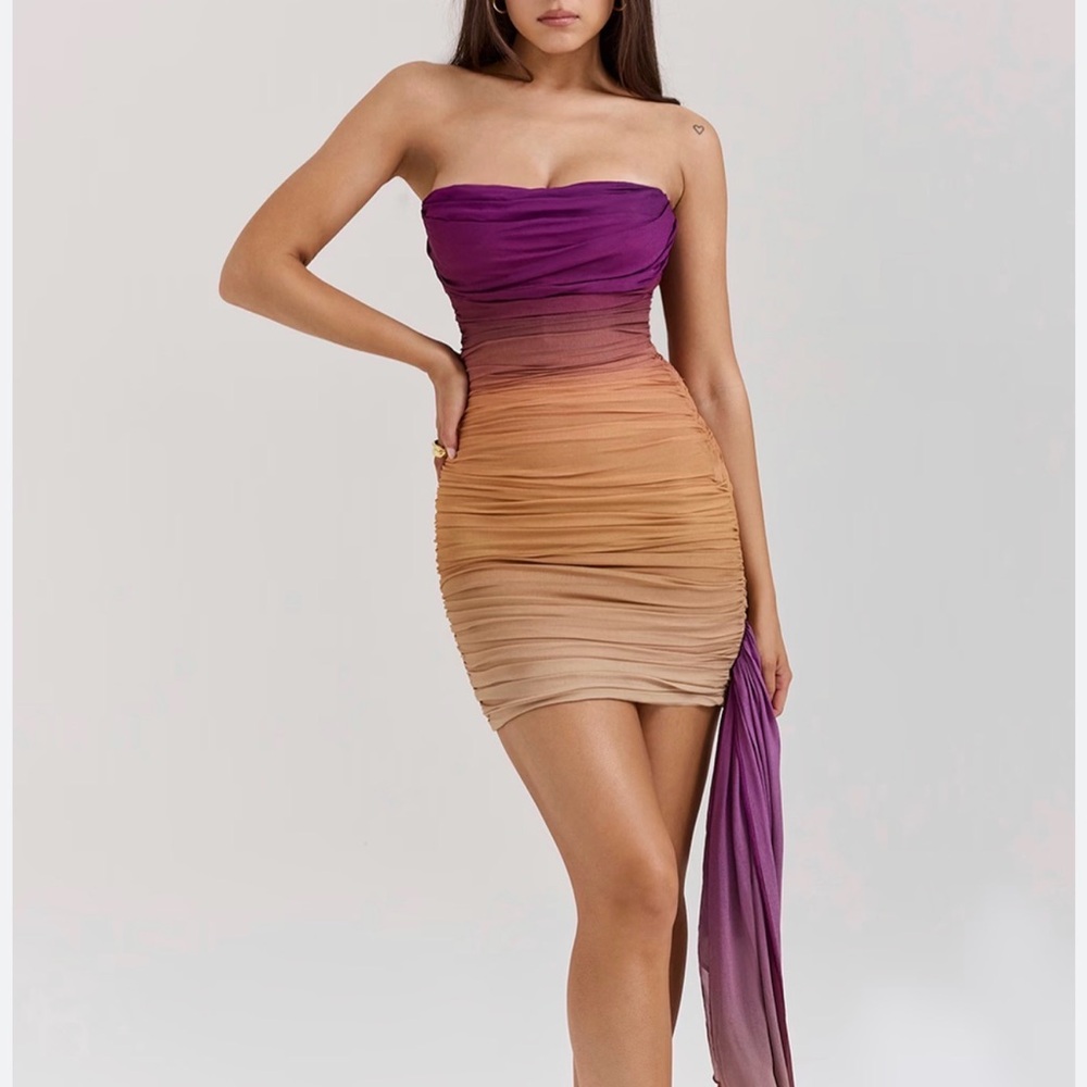 House of CB Purple and Orange One Shoulder Dress